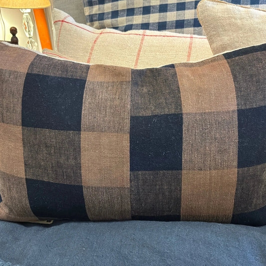 Vintage Japanese Check Indigo/Brown 15x22 - Blue Springs Home