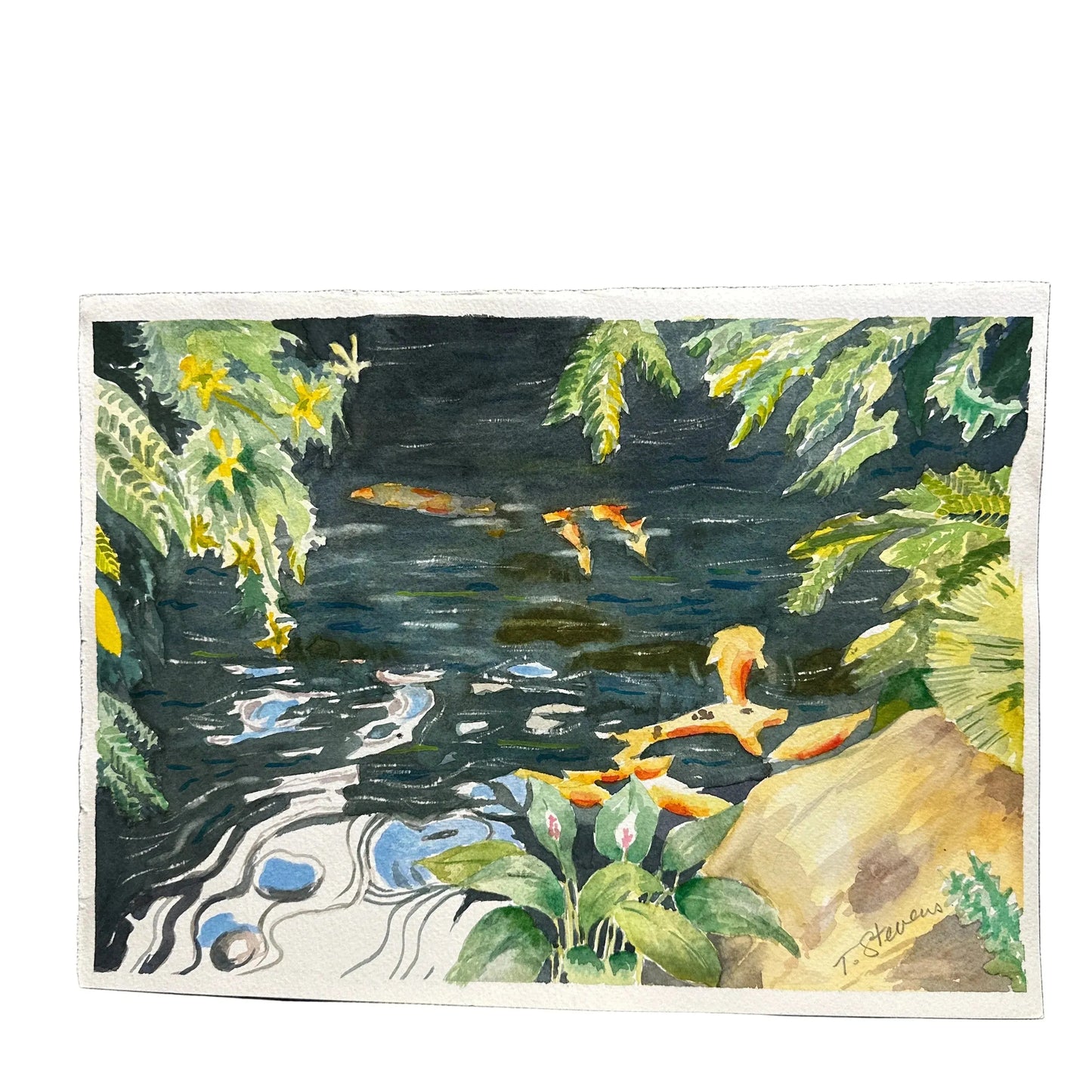 Original Artwork Koi Fish Pond 11x15 - Blue Springs Home