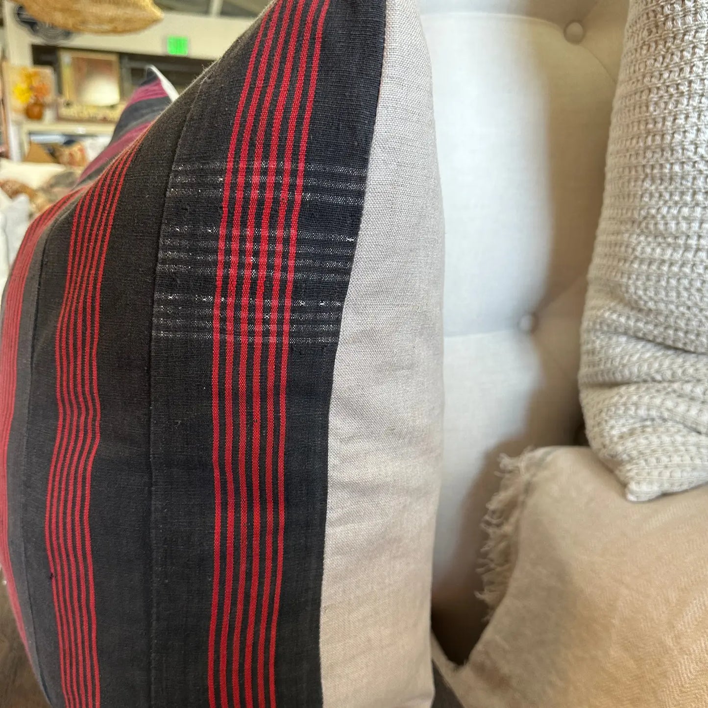 African Stripe Textile Pillow Red/Black