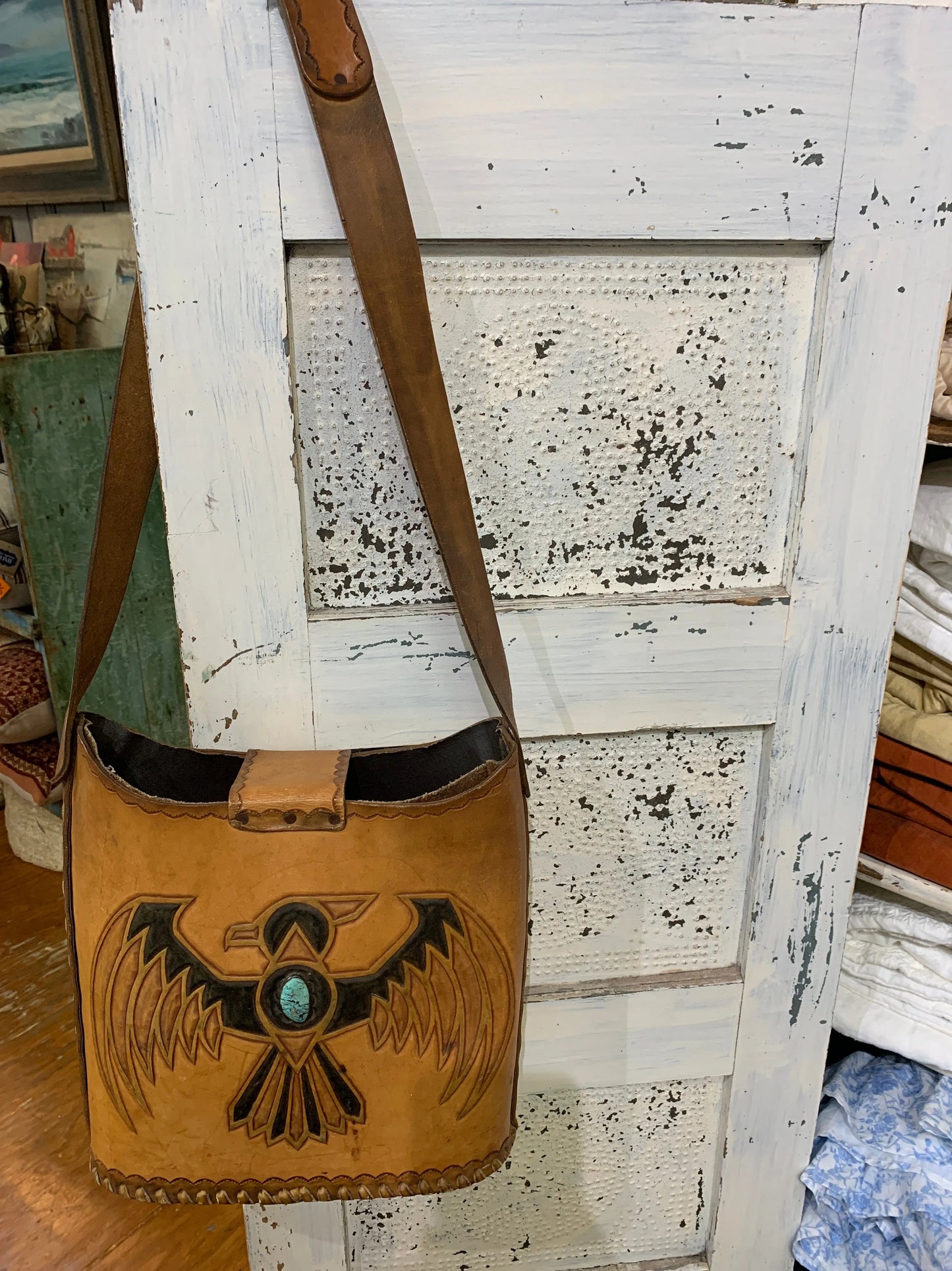 Vintage Leather "Thunderbird" Tote Bag