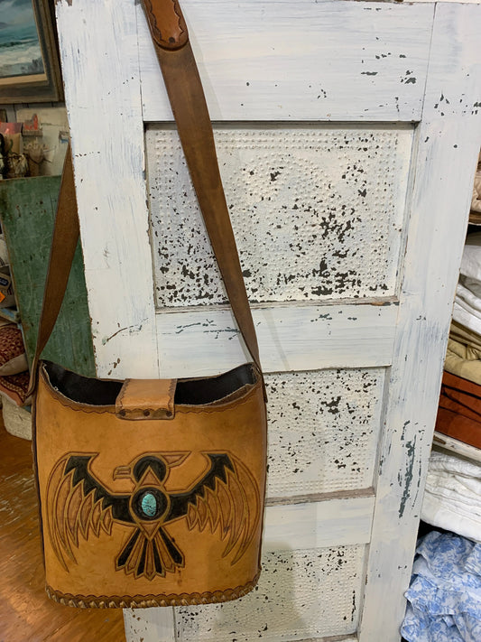 Vintage Leather "Thunderbird" Tote Bag