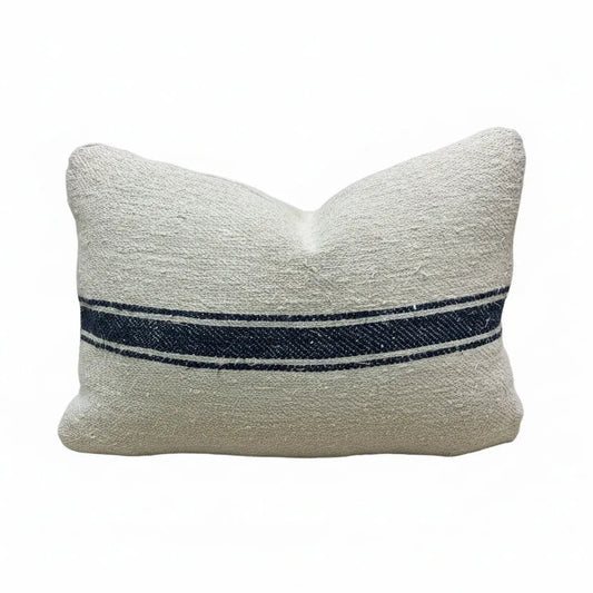 Antique Grainsack Pillow Boudoir w/ Indigo Stripe - Blue Springs Home