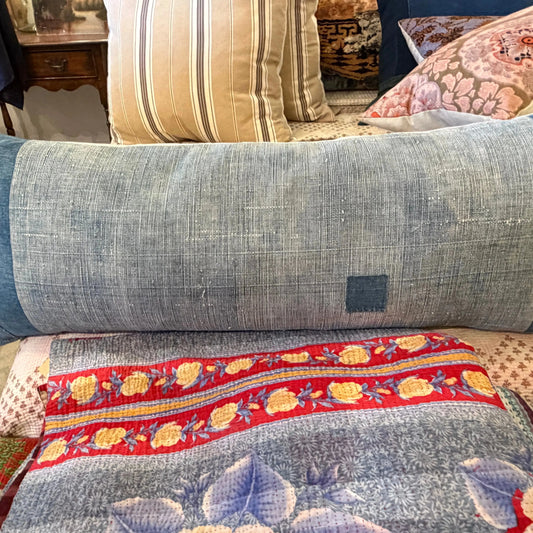 Antique Woven Chinese pillow 2 blues - Blue Springs Home