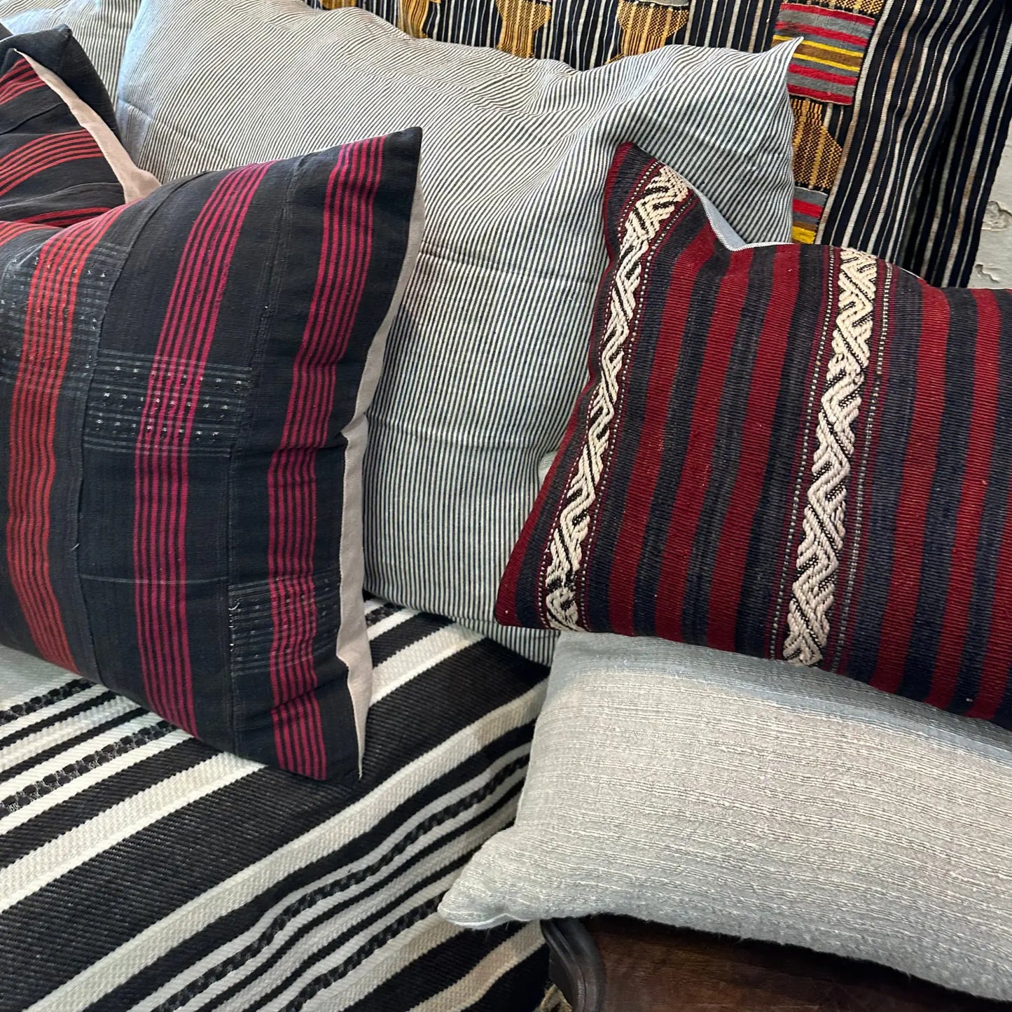 African Stripe Textile Pillow Red/Black