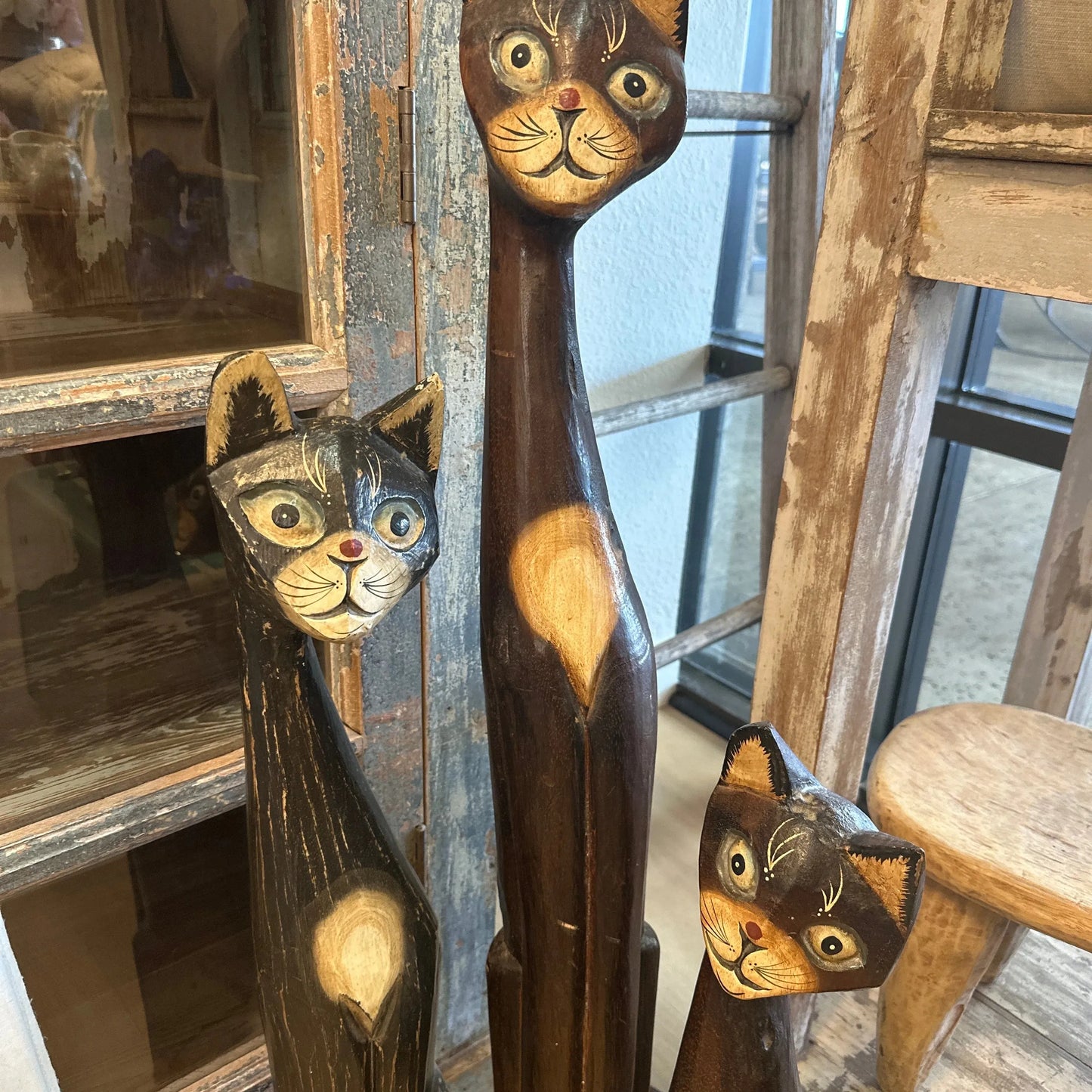 Set/3 tall wooden cats - Blue Springs Home