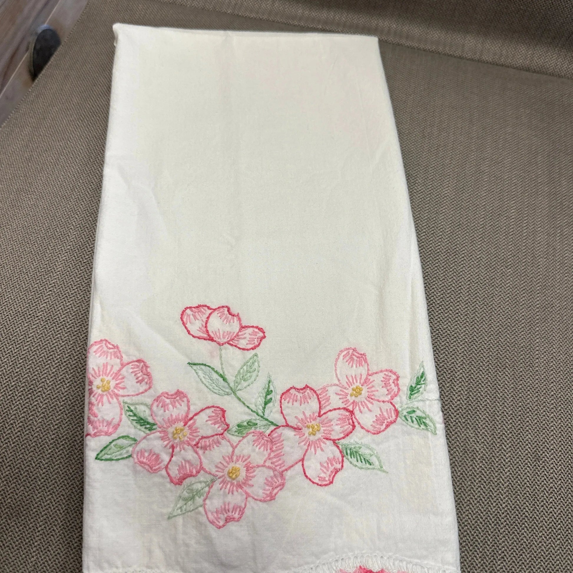 Vtg Hand embroidered PC standard pink w/trim - Blue Springs Home