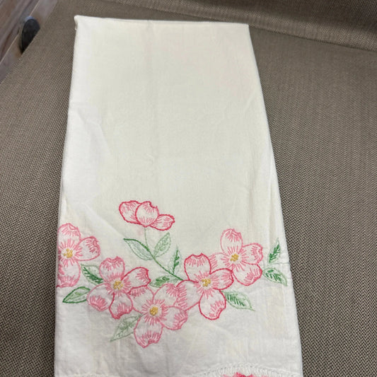 Vtg Hand embroidered PC standard pink w/trim - Blue Springs Home