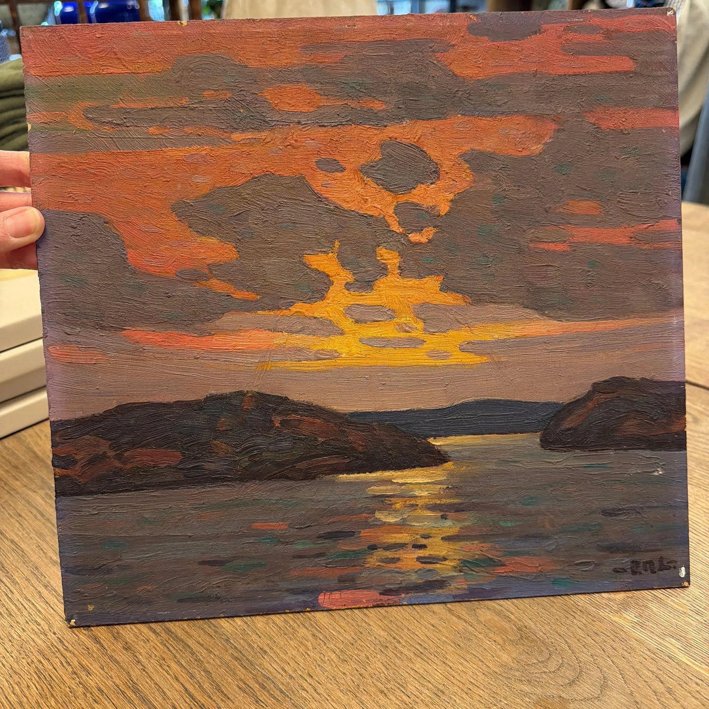 Vintage Oil Painting Moody Sunset 12x11