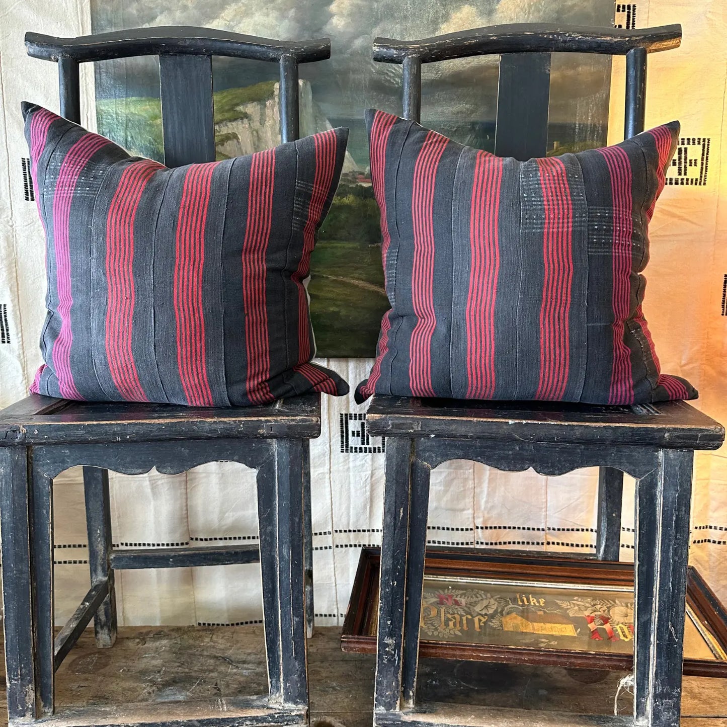 African Stripe Textile Pillow Red/Black