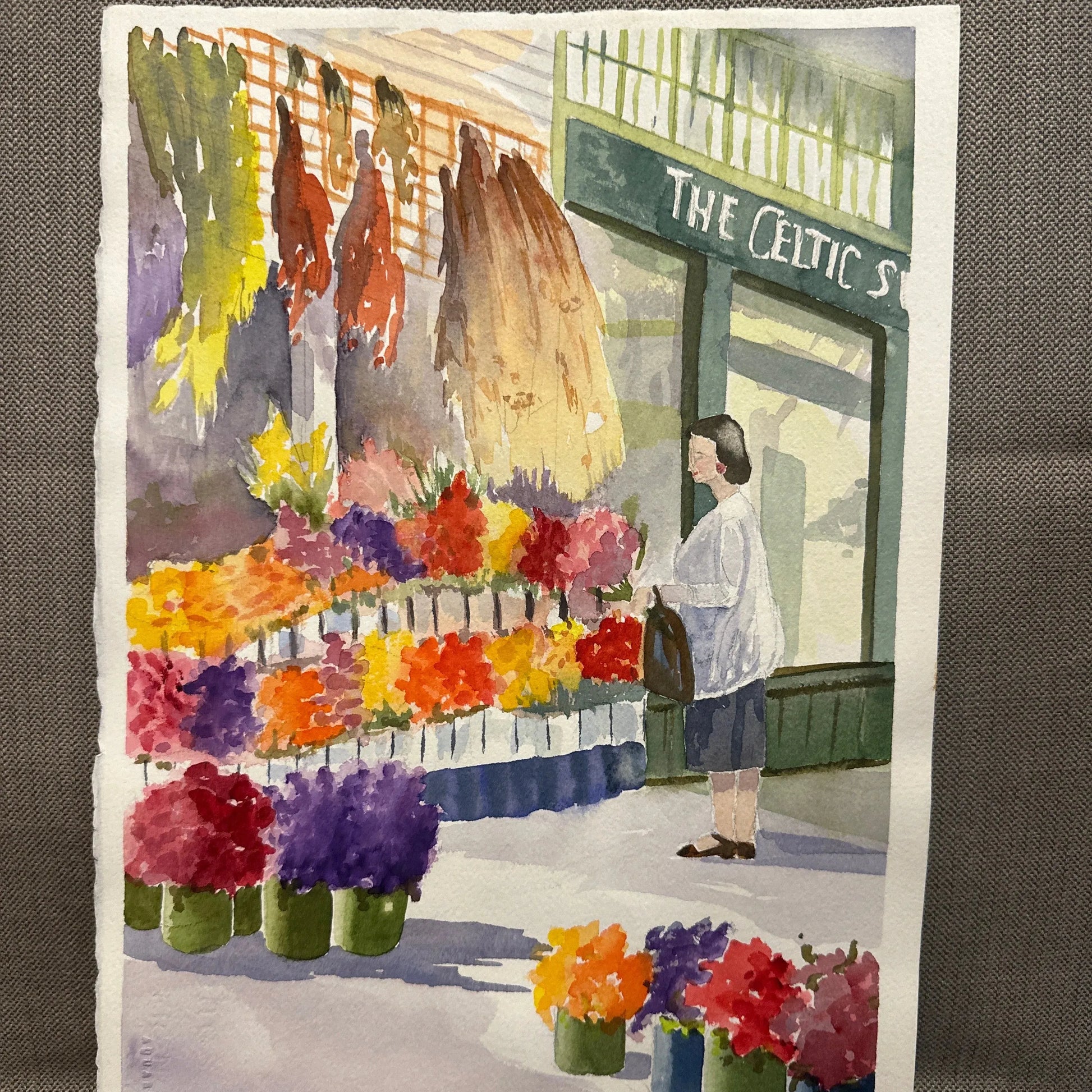 Original Watercolor Flower Shopping 11x15 - Blue Springs Home