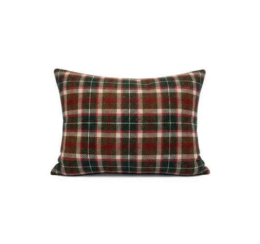 Wool Plaid Pillow Green Red 26x20