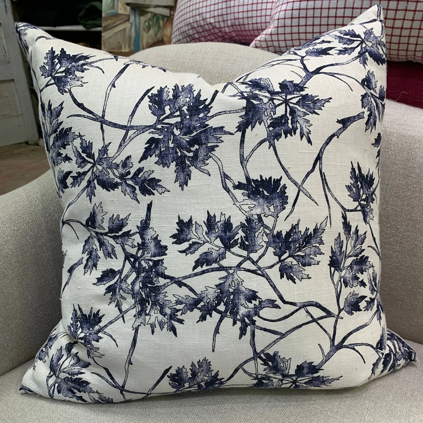 Cream Linen Blue Maple Leaf