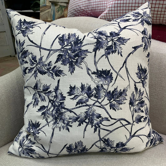 Cream Linen Blue Maple Leaf