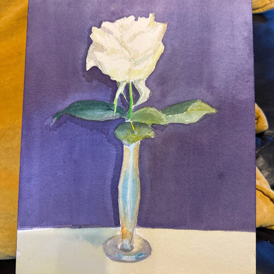 Original watercolor white rose vase small - Blue Springs Home