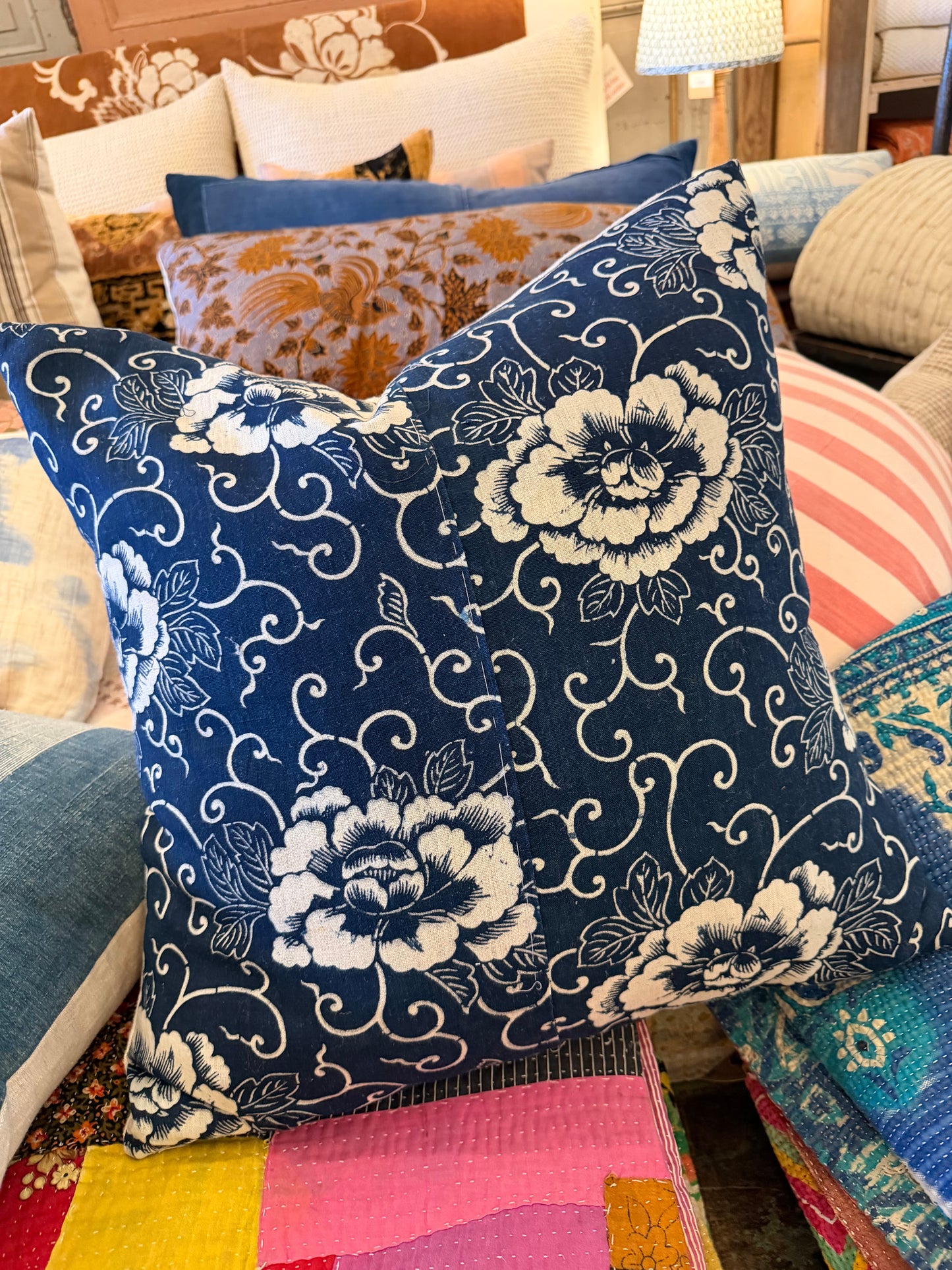 Japanese Indigo Floral pillow 20x20