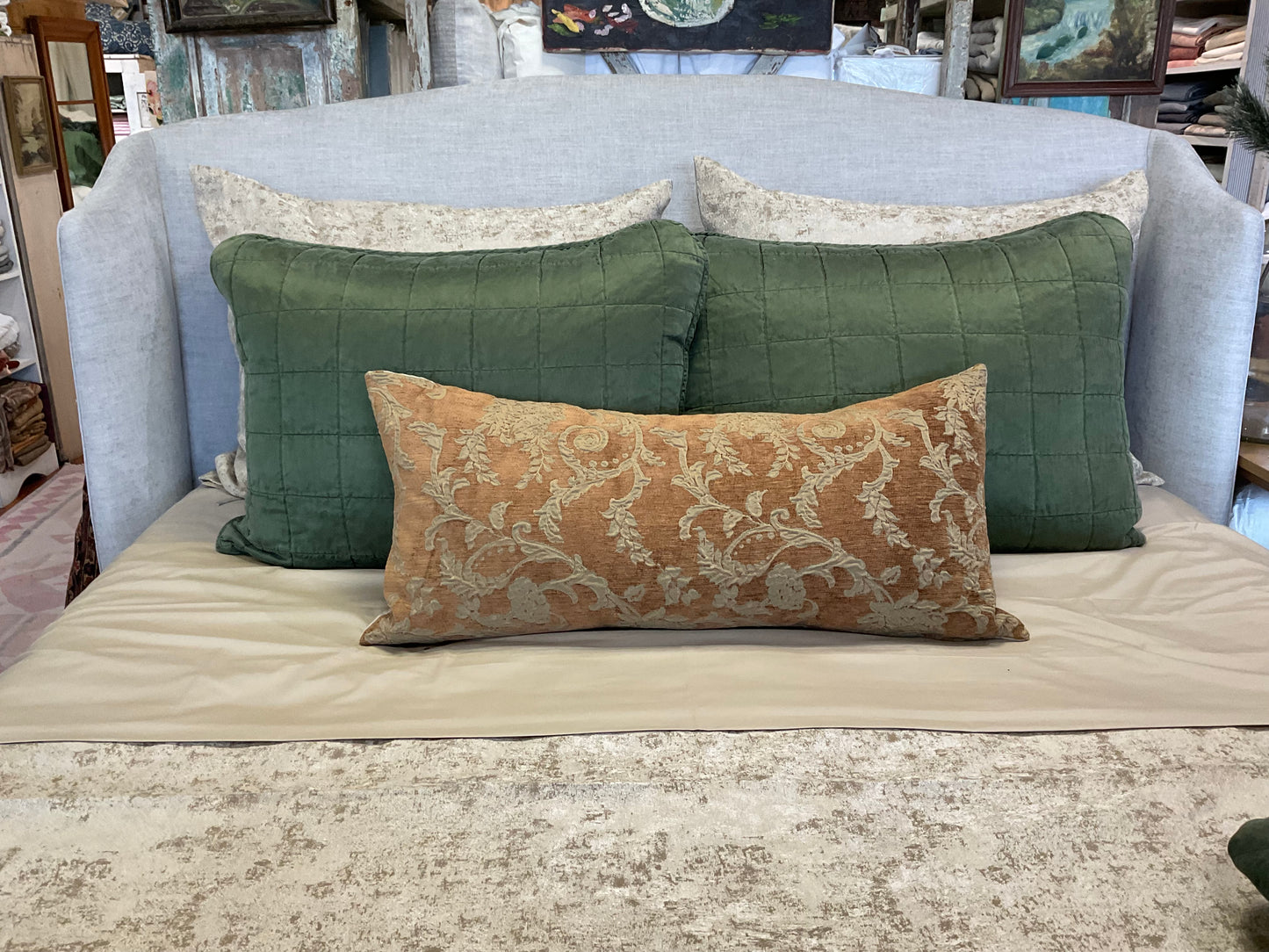 Taupe Tapestry Vintage Bolster Pillow 032425