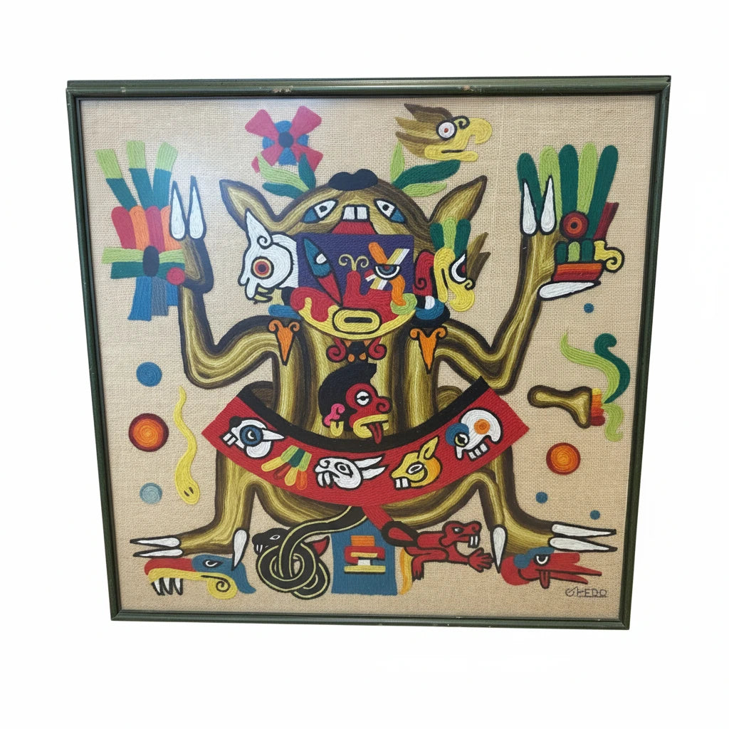 Mid century folk art crewel work shadow puppets JP - Blue Springs Home