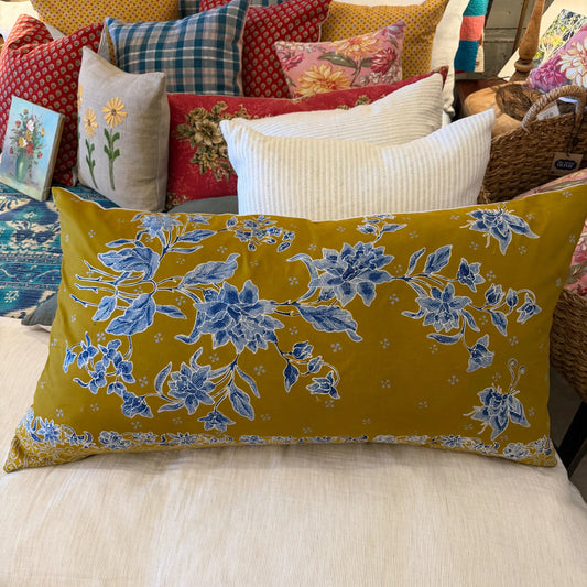 VTG Yellow/Blue Indonesian Floral Pillow