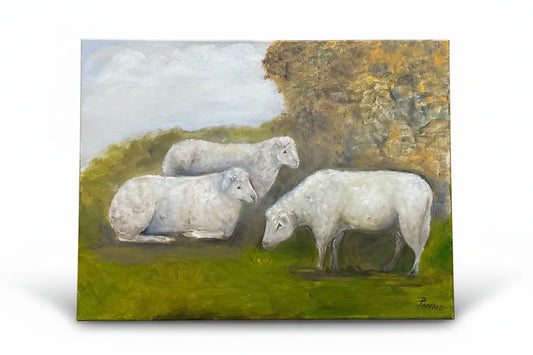Small Sheep in Pasture Painting 24x18