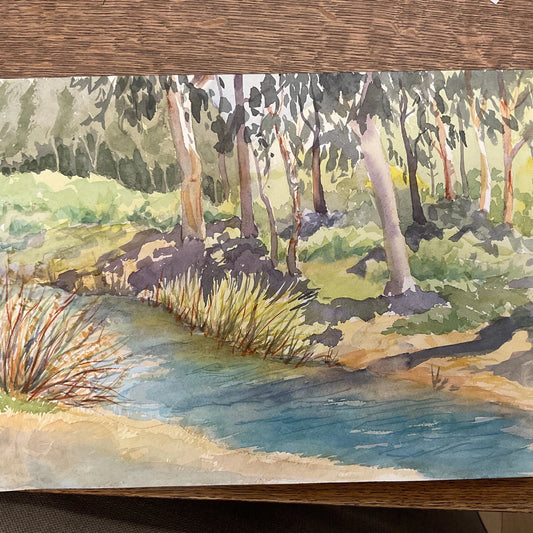 Original Watercolor Creek AND TREES  10x14 - Blue Springs Home