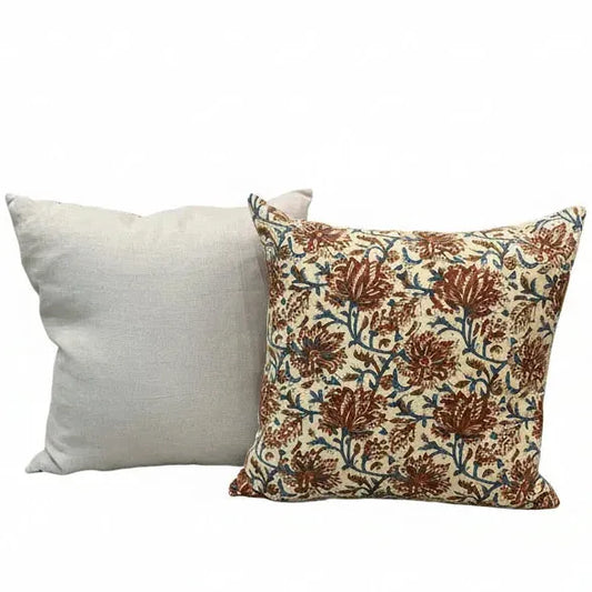 BLOCK PRINT BROWN BLUE FLORAL - Blue Springs Home