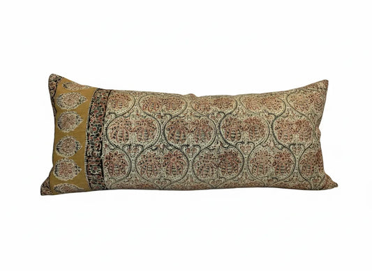 Vinatge Indian Print Mustard Pillow 16x36