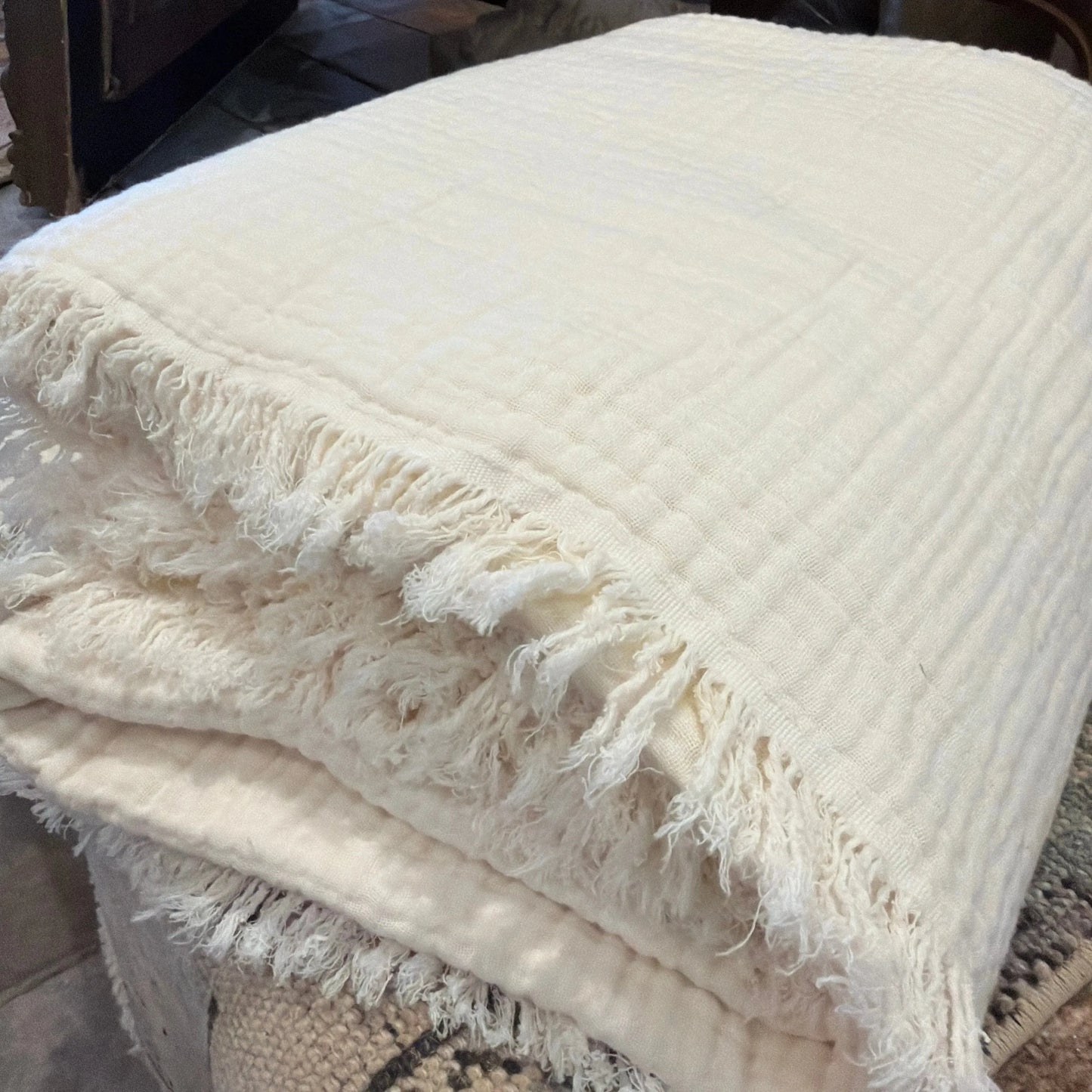 Crinkled Turkish Cotton Oversized Cuddle Blanket - Blue Springs Home
