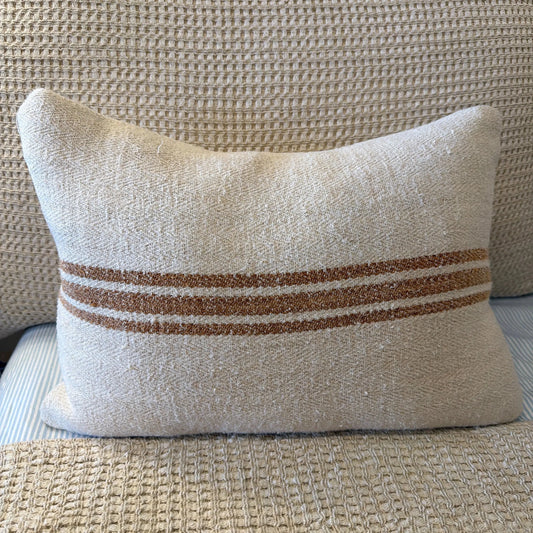 Antique Grainsack Pillow Brown 3 Stripes - Blue Springs Home