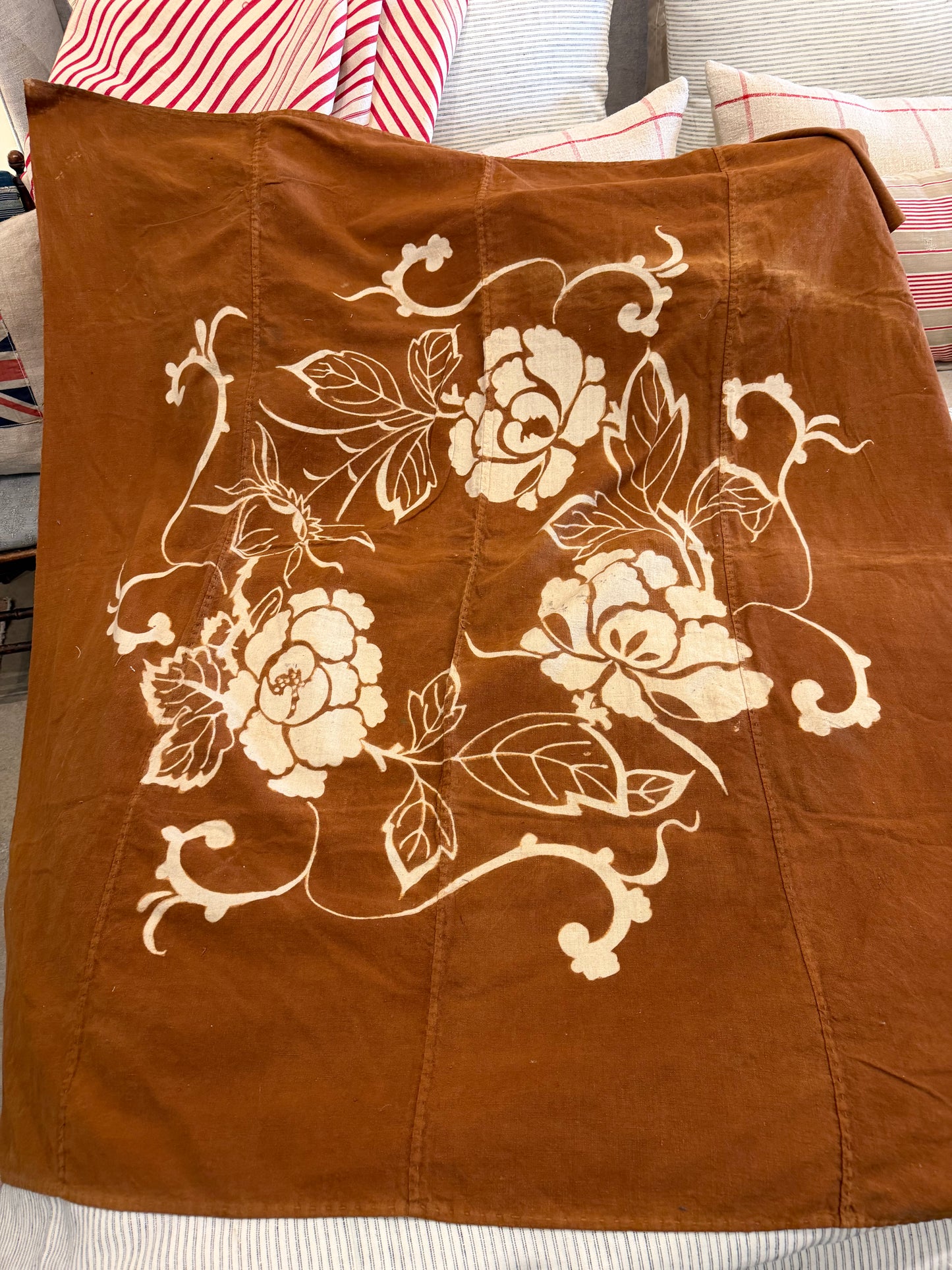 Vintage Japanese Wrapping Cloth Brown Floral