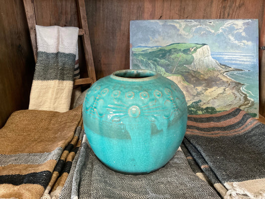 Vintage Teal Ginger Jar/Vase
