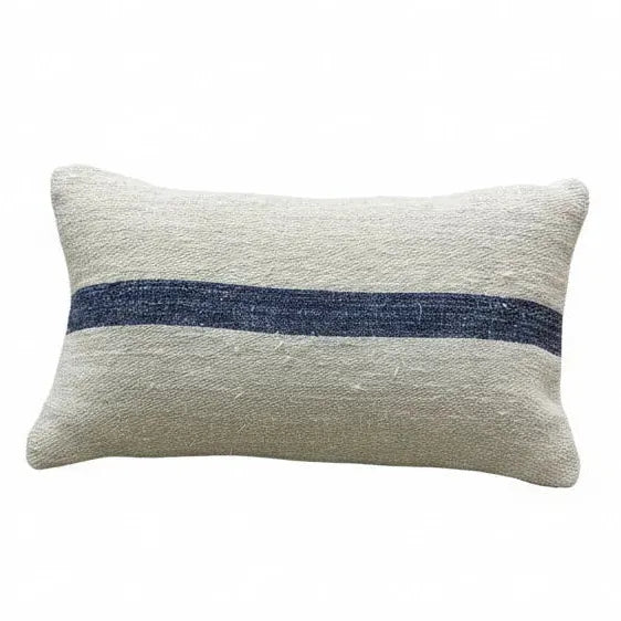 Antique Grainsack Pillow Boudoir w/ Blue Stripe - Blue Springs Home