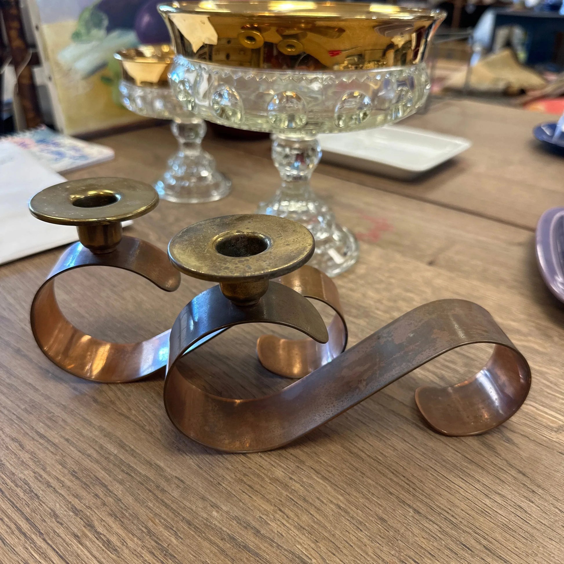 MCM Copper & Brass candleholders Pair - Blue Springs Home
