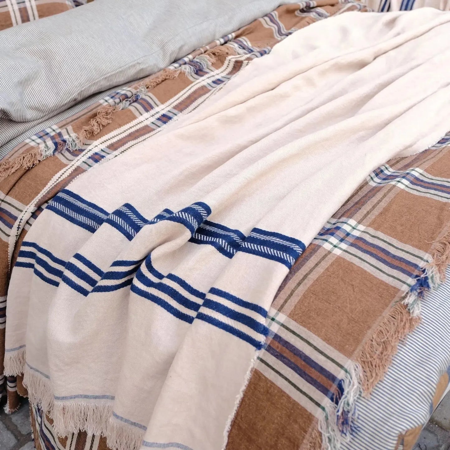 The Indigo Stripe Coverlet - Blue Springs Home