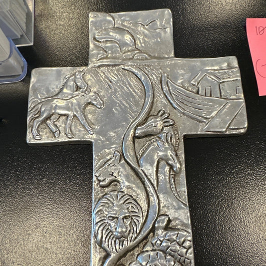 Vtg pewter cross Noah’s ark from Mexico - Blue Springs Home