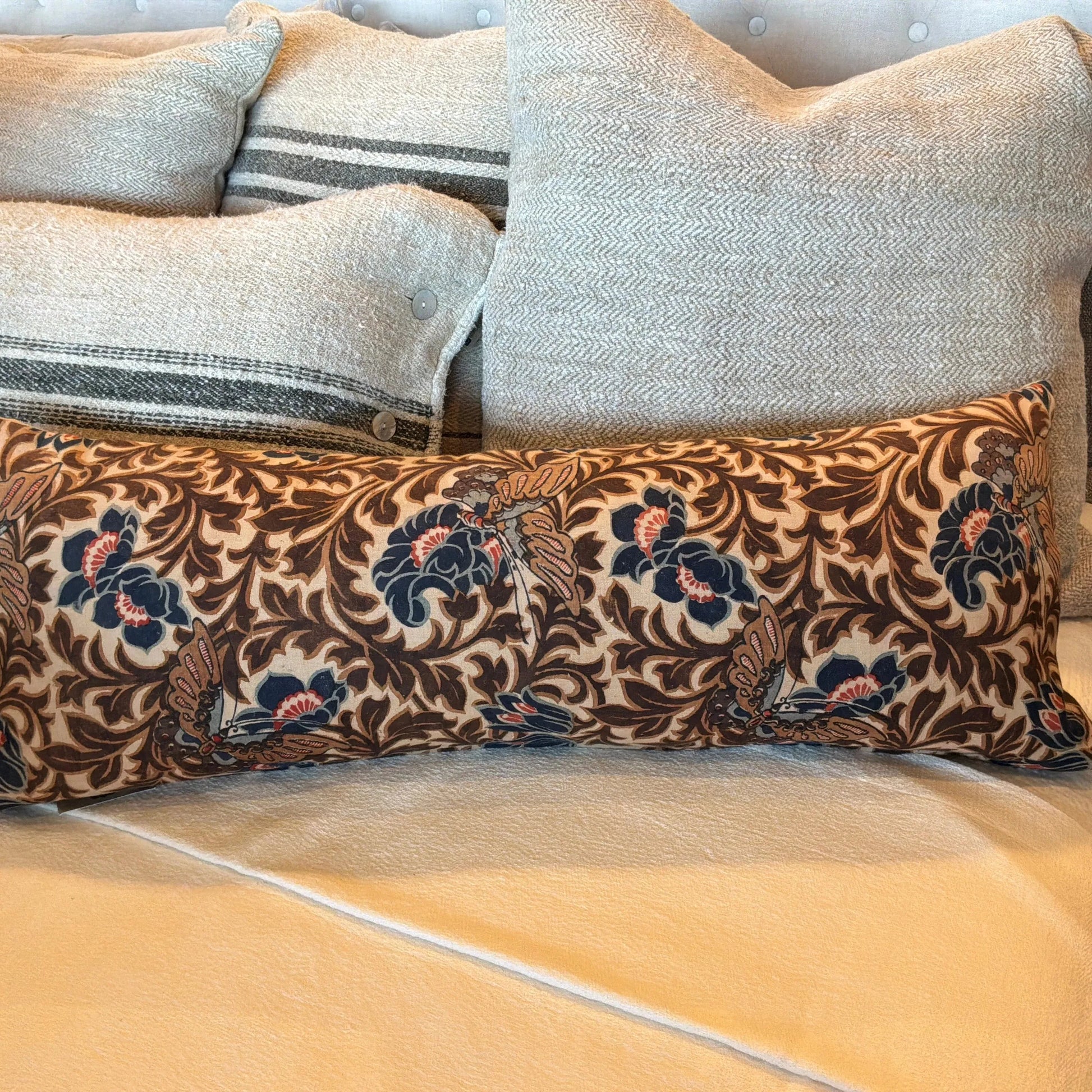 Antique Japanese Calico Floral blues/browns - Blue Springs Home