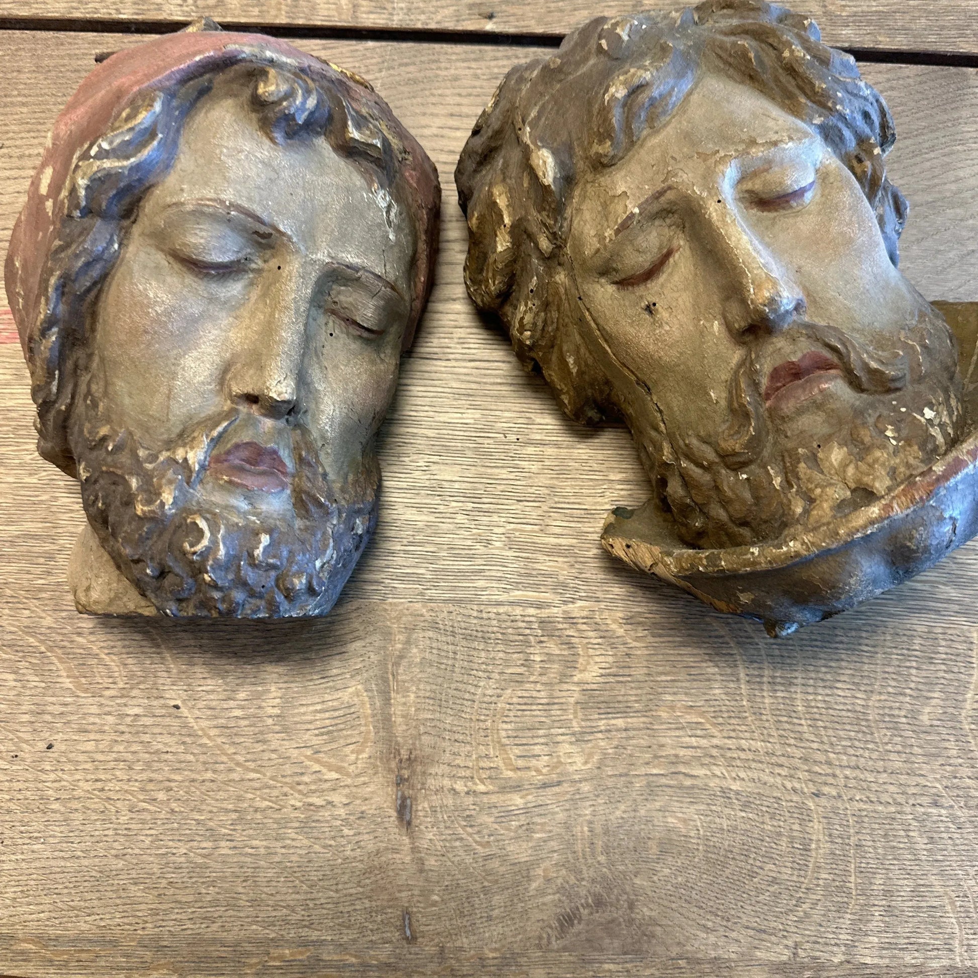European carved wood heads Pair - Blue Springs Home