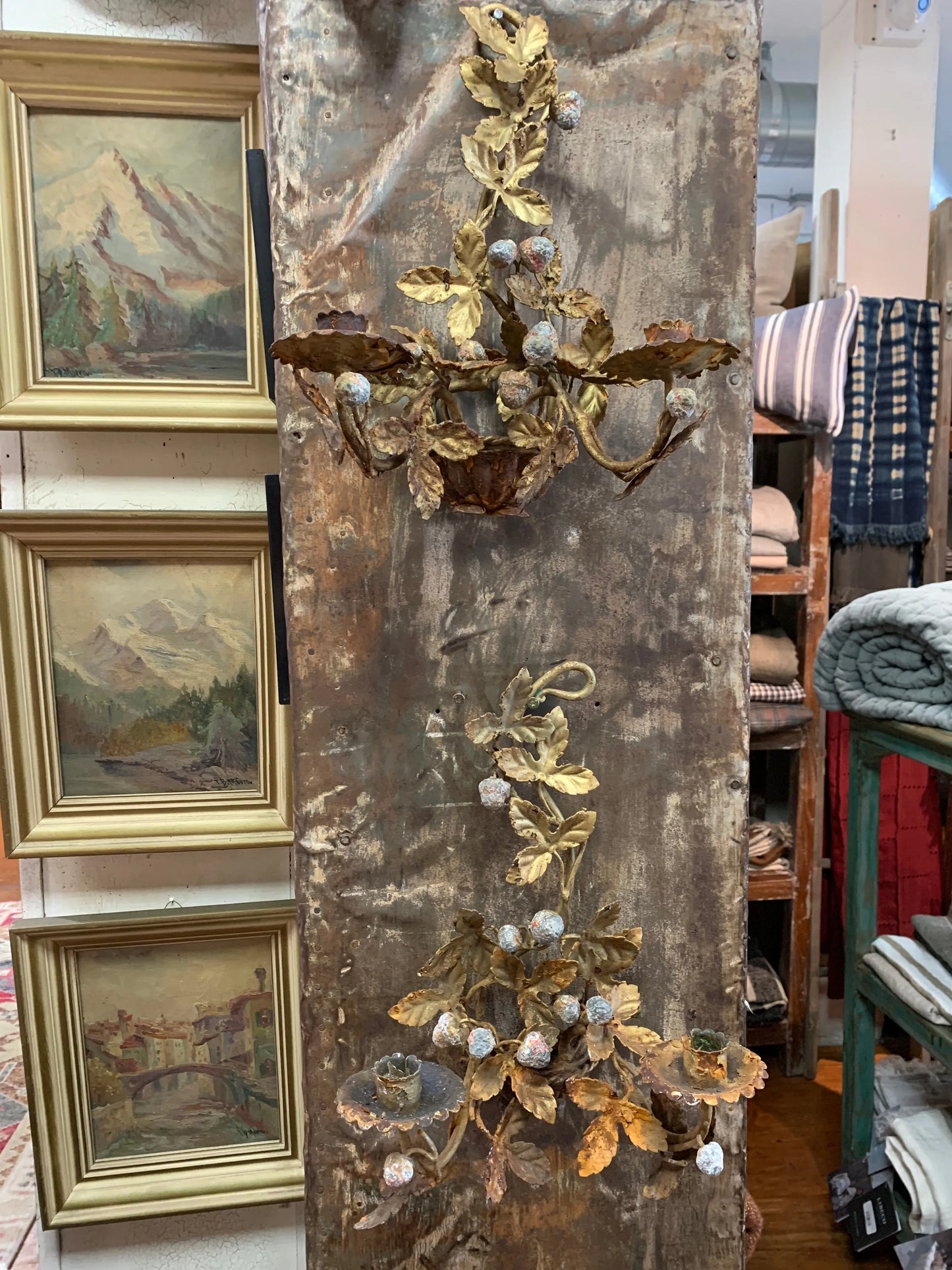Pair Italian Sconces Gold w/ Candles
