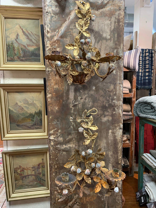 Pair Italian Sconces Gold w/ Candles
