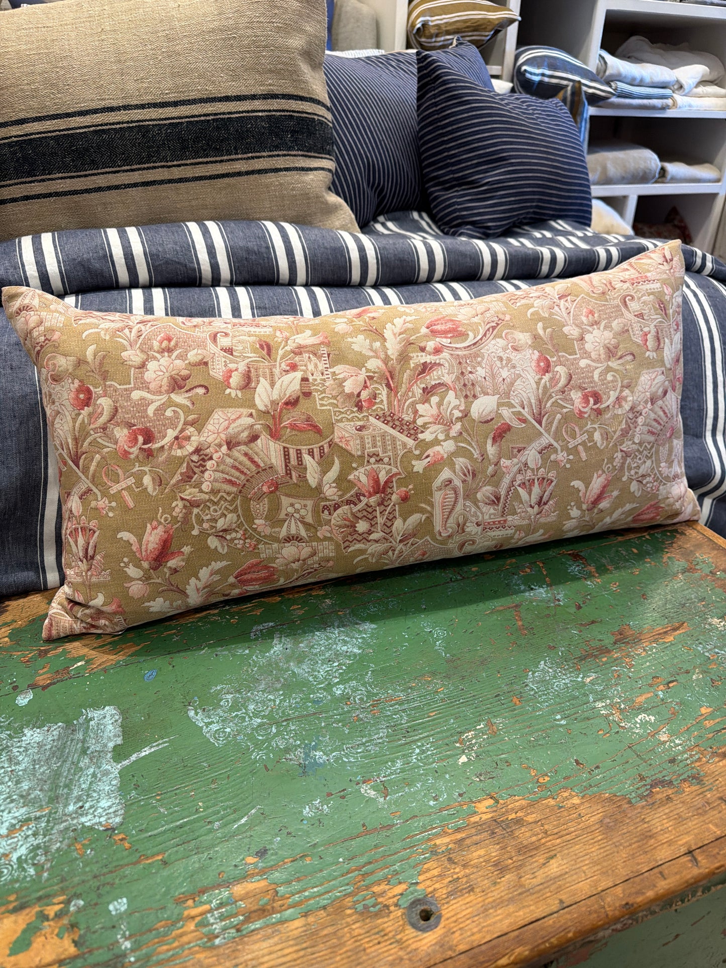 Tan w/ Pink Design Pillow 13x26