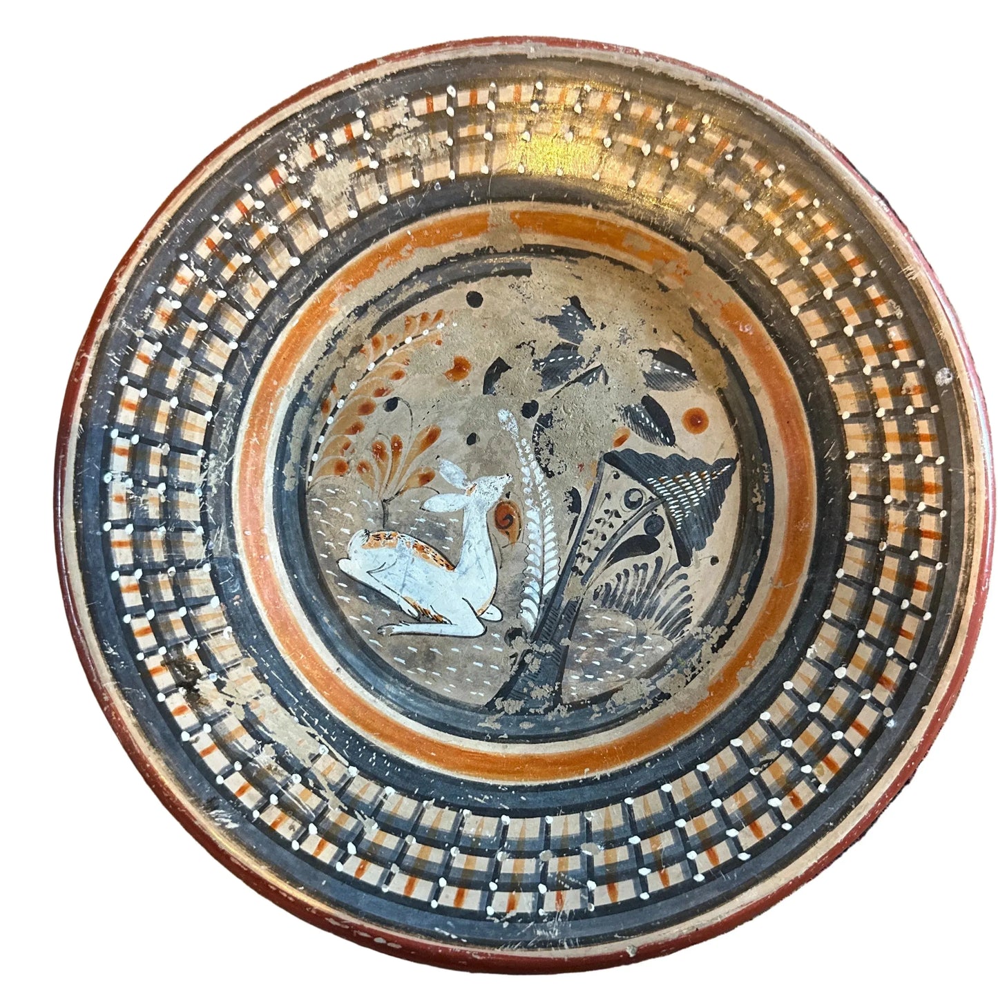old tonala pottery wall plate deer JP - Blue Springs Home