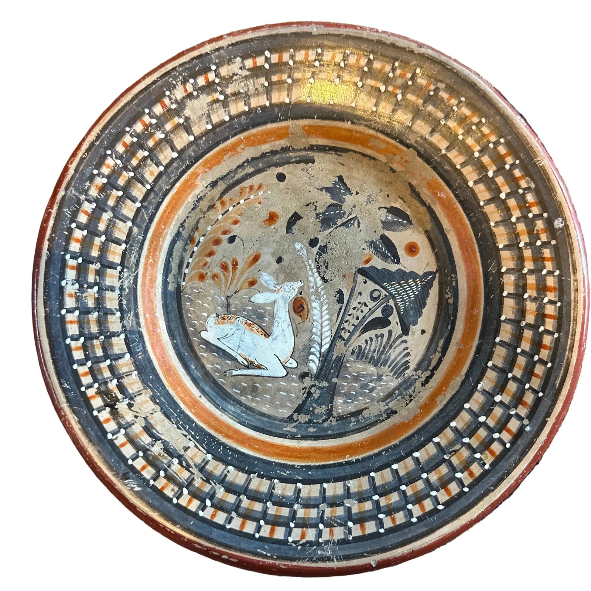 old tonala pottery wall plate deer JP - Blue Springs Home