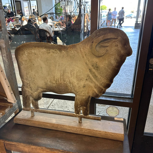 Ram weathervane metal on wood stand - Blue Springs Home