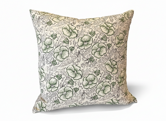 Cream Green Black Print Pansies