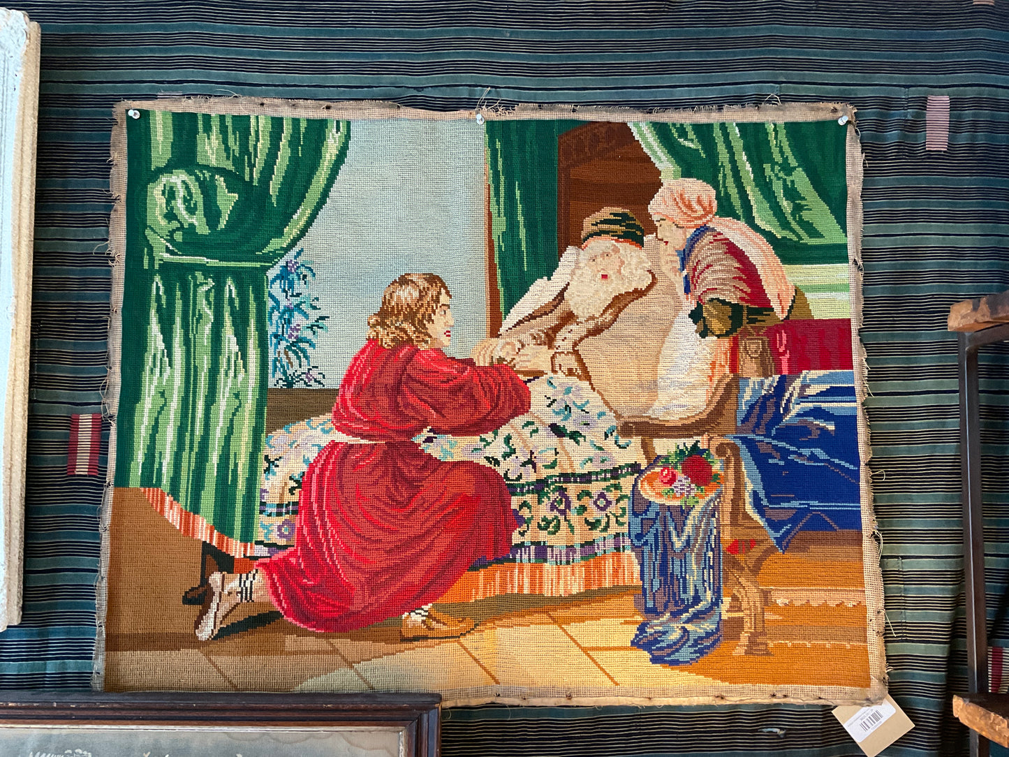 Antique Needlepoint Isaac and his Son Daughter