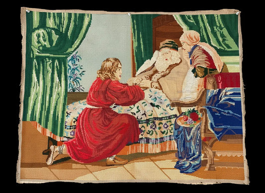 Antique Needlepoint Isaac and his Son Daughter