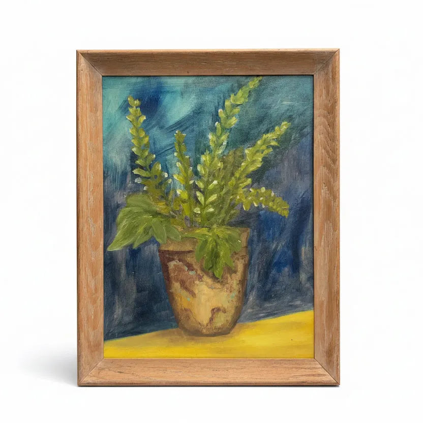 Vintage Painting Potted Plant blue & yellow - Blue Springs Home