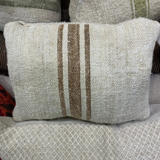 Antique Grainsack Pillow Boudoir w/ Brown Stripe - Blue Springs Home