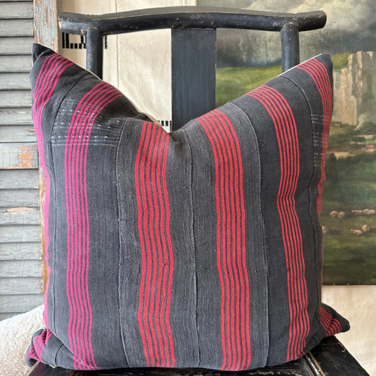 African Stripe Textile Pillow Red/Black