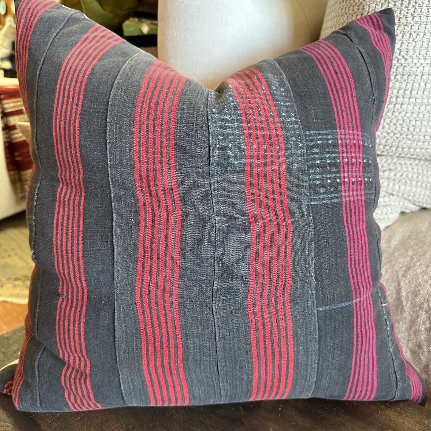 African Stripe Textile Pillow Red/Black