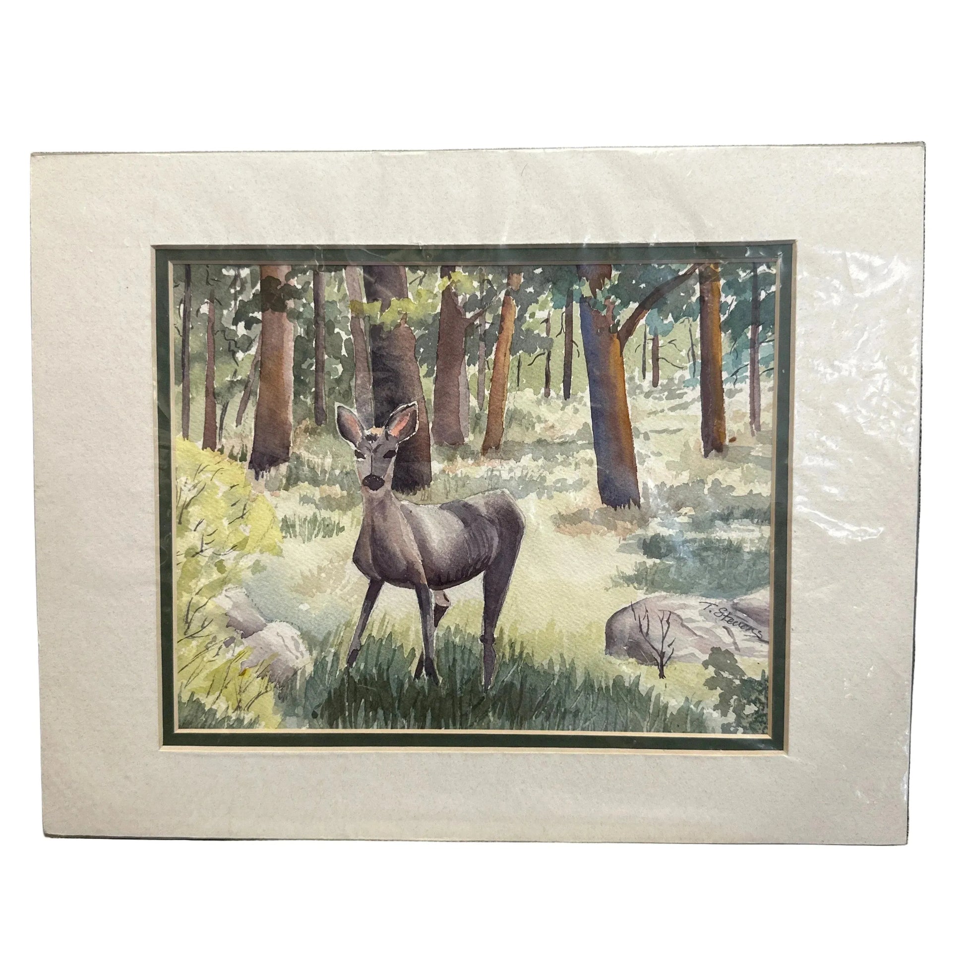 Original Watercolor Deer in Forest 8x10 - Blue Springs Home